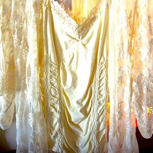 Lace satin cami WITH full lace gown (or swimsuit cover up) Very elegant look.